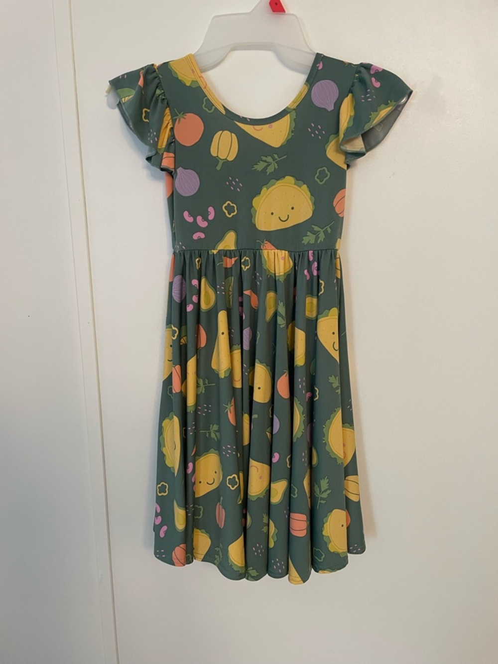 Dot Dot Smile Girls' Green Taco Party Print Flutter Sleeve Dress Size 7